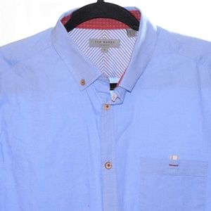 Ted Baker Size 4 Blue Long Sleeve Button Front